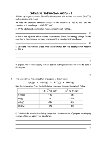 Chemistry: Enthalpy and Gibbs free energy 