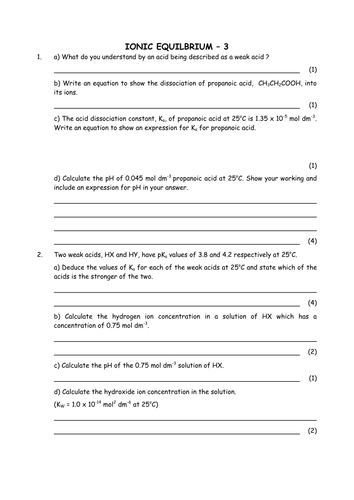 Chemistry: Calculations of pH involving weak acids and buffers
