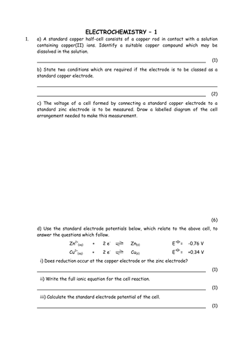 Chemistry: Electrochemistry and Electrochemical Cells