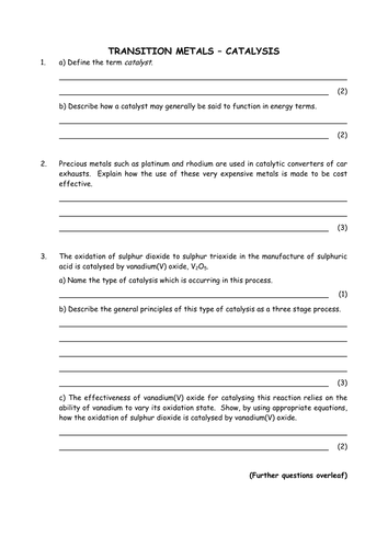 Chemistry: Transition Metal Catalysis 