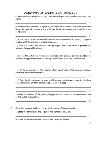 Chemistry: Transition Metal Complexes 