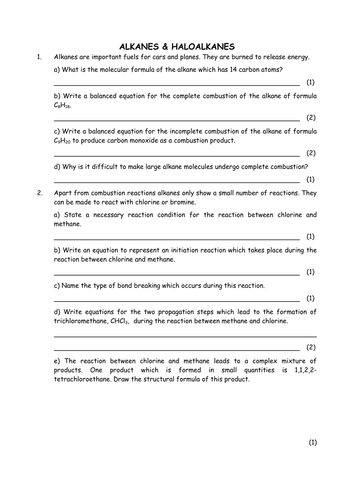 Chemistry: Alkanes and haloalkanes