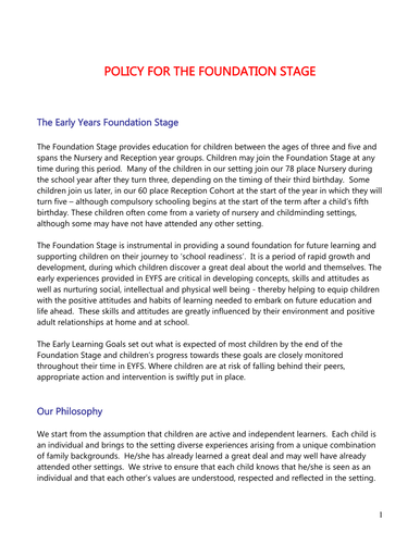 5 Foundation Stage Policies