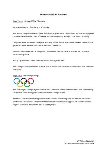 Olympic Booklet - Rio 2016 (6th - 10th Grade)