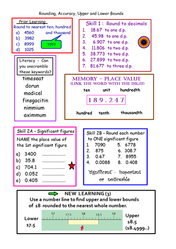 Full lesson worksheet activities leading to Bounds