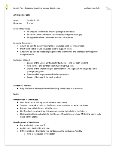 An Inspector Calls - Approaching Passage-based Tasks