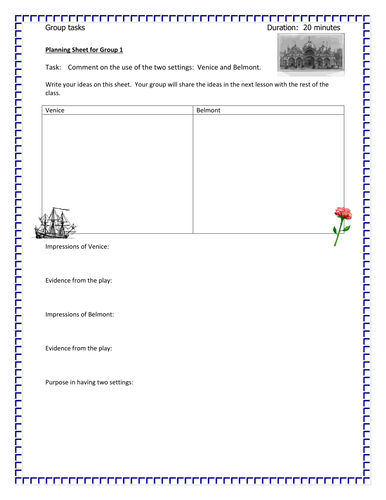 The Merchant of Venice - Acts 1 and 2.  Getting to know the players and their world