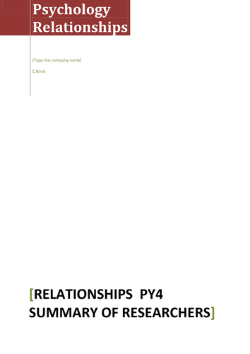 Relationships  a summary of  researchers 