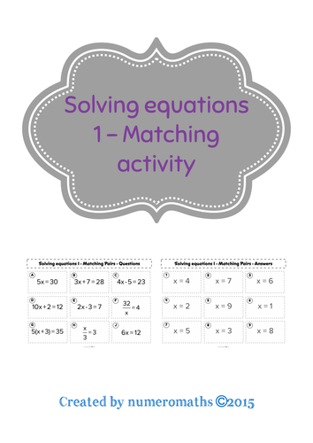 Solving 1 & 2 step equations - Matching activity