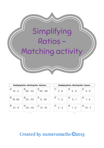 Simplifying Ratios - Matching activity
