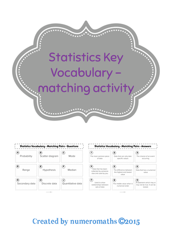 Statistics Key Vocabulary - Matching Activity