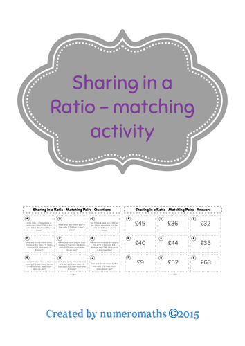 Sharing in a Ratio - Matching activity