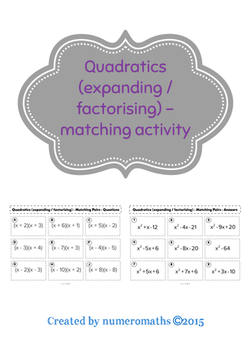 Quadratics (expanding / factorising) - Matching activity