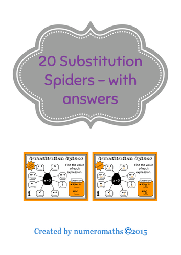 20 Substitution Spiders - Algebra Starters