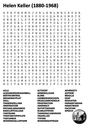 Helen Keller Word Search