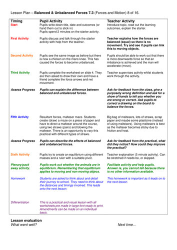 Grade 6-12: Balanced and Unbalanced Forces (Forces & Motion 7.3)