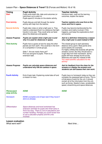 Grade 6-12: Space Distances & Travel (Forces & Motion 7.3)