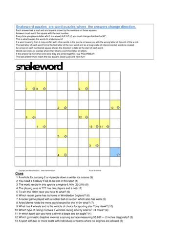 Snakeword - Sports Puzzle 1