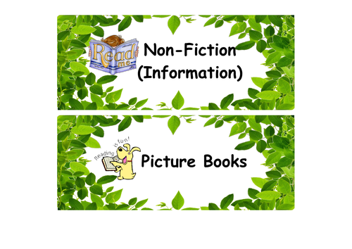 Reading Book Corner Labels (Library) KS1/2 - Leaves theme | Teaching ...