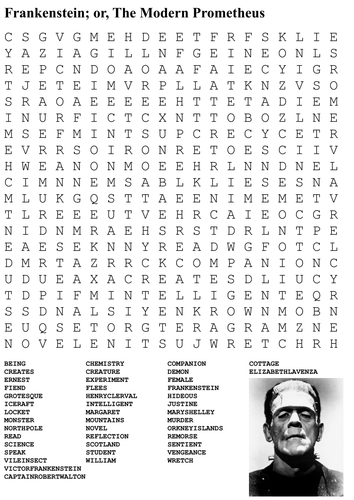 Frankenstein Word Search