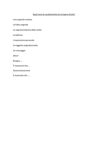 Starter activity - what is Art? Italian A level