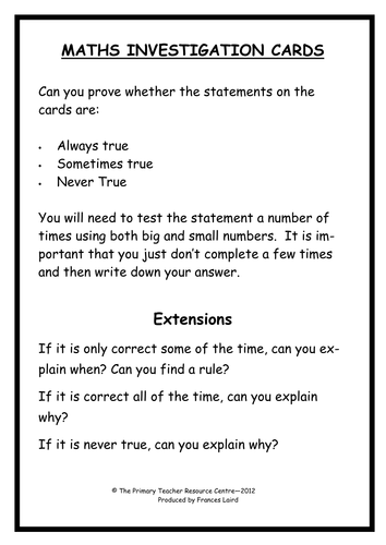 Maths Investigation Reasoning Cards