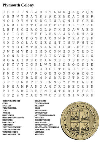 Plymouth Colony Word Search