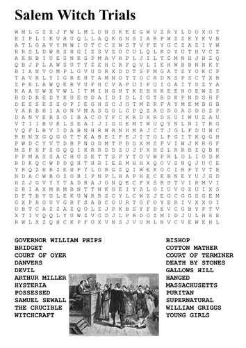 Salem Witch Trials Word Search