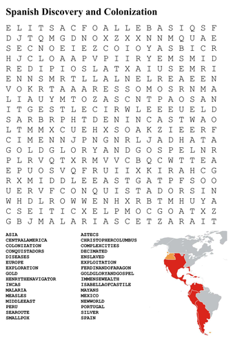 Spanish Discovery and Colonization Word Search | Teaching Resources