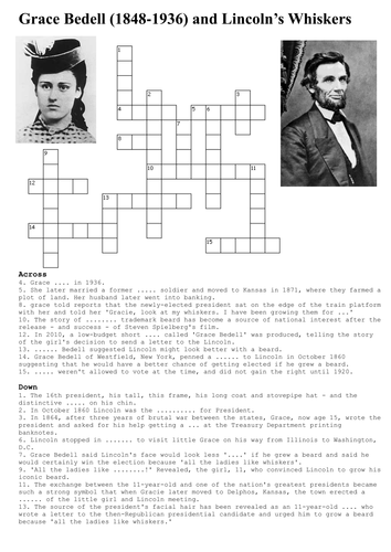 Grace Bedell and Lincoln’s Whiskers Crossword