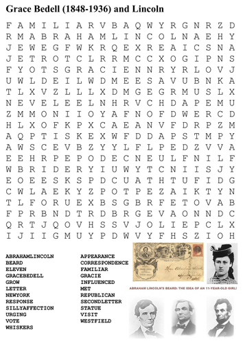 Grace Bedell and Lincoln Word Search