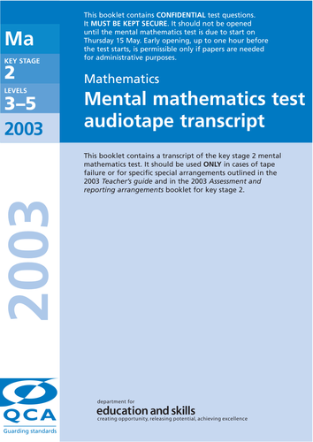 Complete Set of 2003 Maths SATs Papers