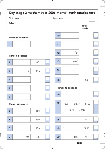 Complete Set of 2006 Maths SATs Papers