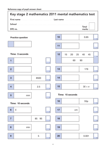 Complete Set of 2011 Maths SATs Papers