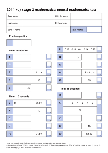Complete Set of 2014 Maths SATs Papers