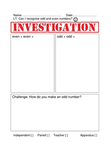 odd or kindergarten even worksheet for Even  Numbers Teaching JoanneJe Odd  and Investigation by