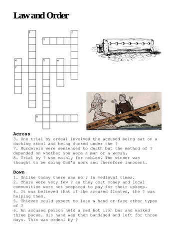Medieval Crime and Punishment Crossword Teaching Resources
