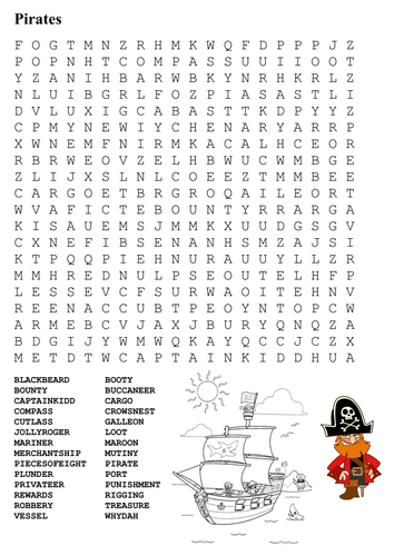 Pirates Word Search and Color