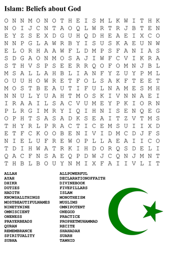 Islam: Beliefs about God Word Search