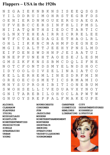 The Flappers - USA in the 1920s Word Search