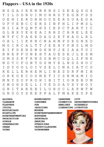 The Flappers USA In The 1920s Word Search Teaching Resources