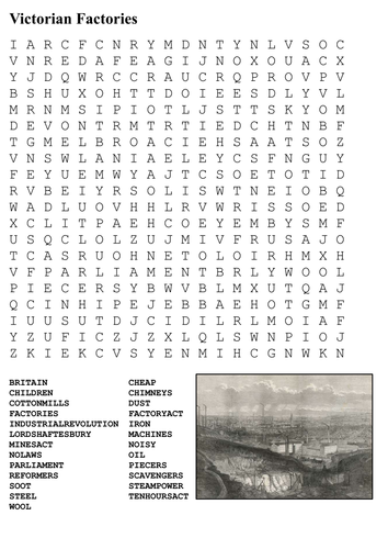 Children in Victorian Factories Word Search