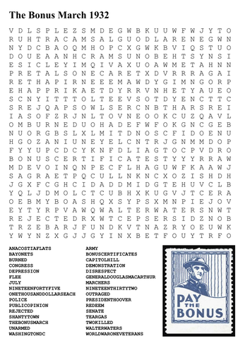 The Bonus March 1932 Word Search