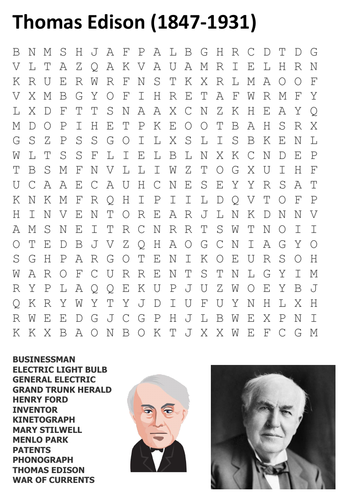 Thomas Edison Word Search