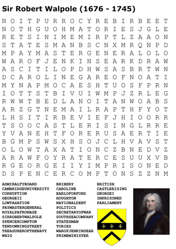 Sir Robert Walpole Word Search