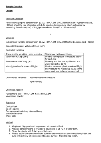 IBDP Chemistry Internal Assessment Sheets.