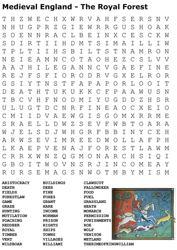 Medieval England Royal Forest Word Search
