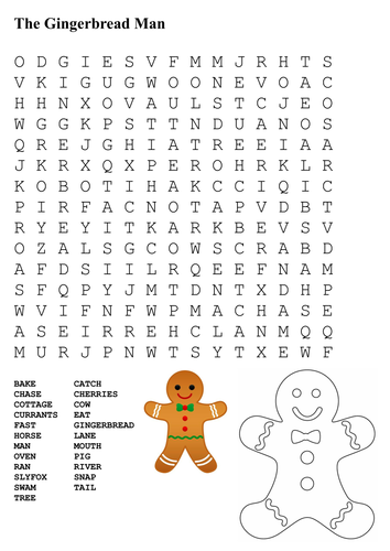 The Gingerbread Man Word Search and Coloring