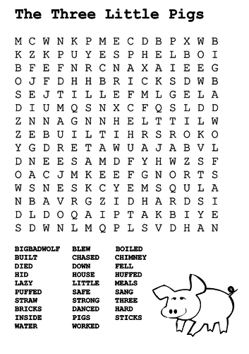 The Three Little Pigs Word Search and Color Teaching Resources
