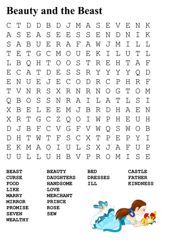 Beauty and the Beast Word Search and Color